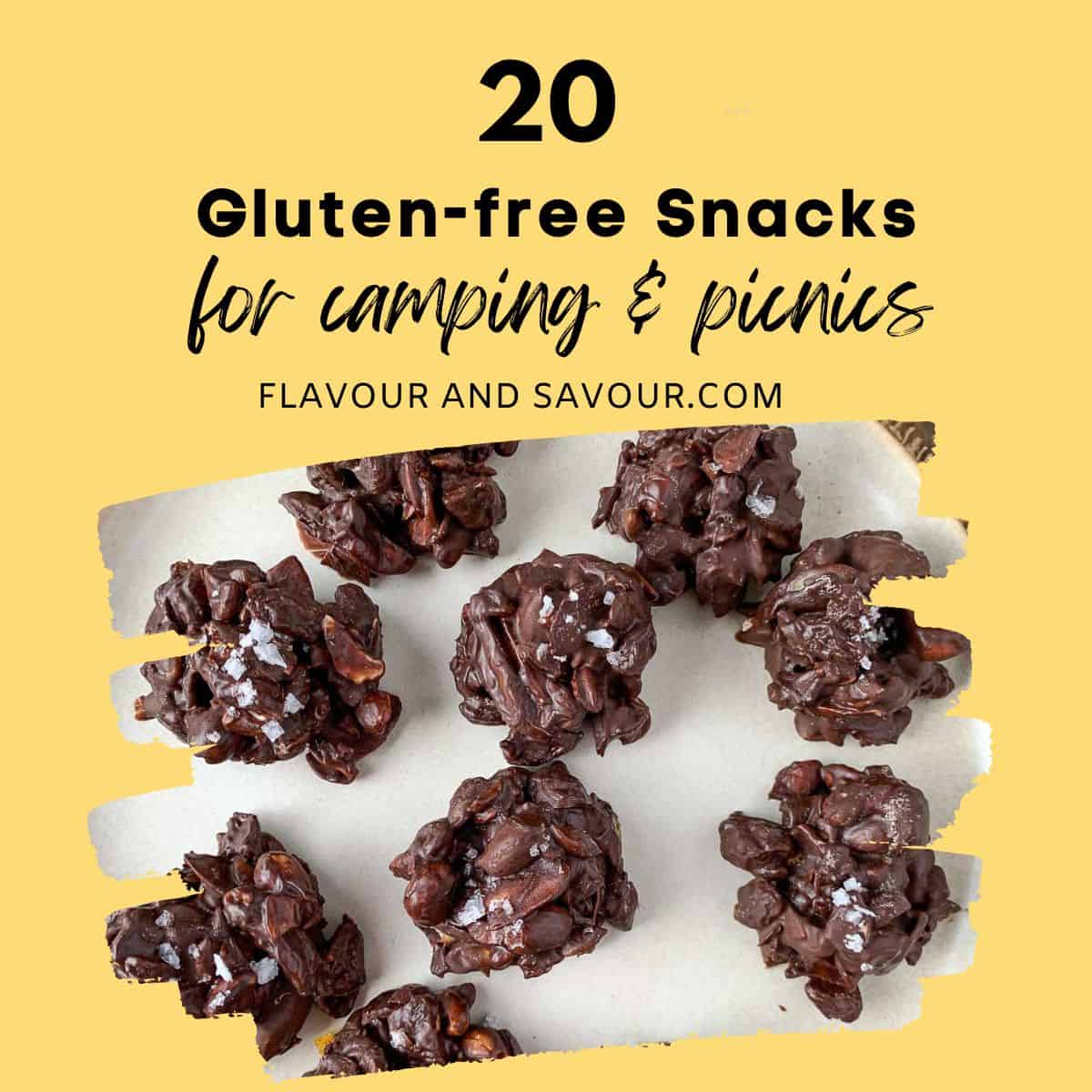 Image with text for 20 gluten-free snacks for camping and picnics