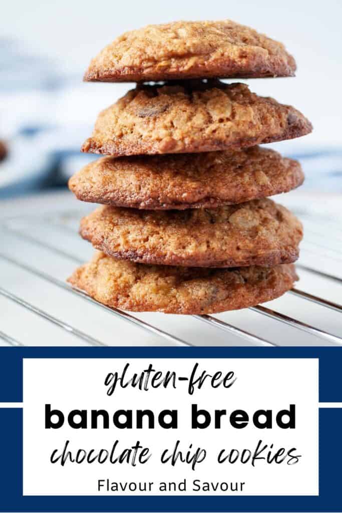 Image with text overlay for Banana Bread Chocolate Chip Cookies