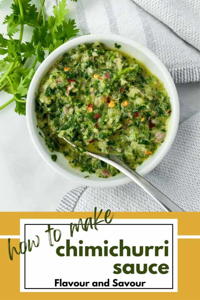 Image with text for how to make chimichurri sauce.