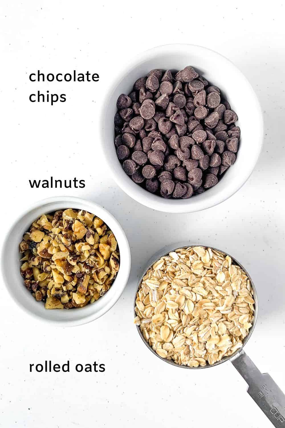 Add-in ingredients for banana bread cookies.