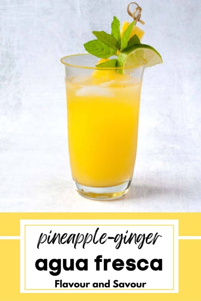 image with text for Sugar-free Pineapple Ginger Agua Fresca