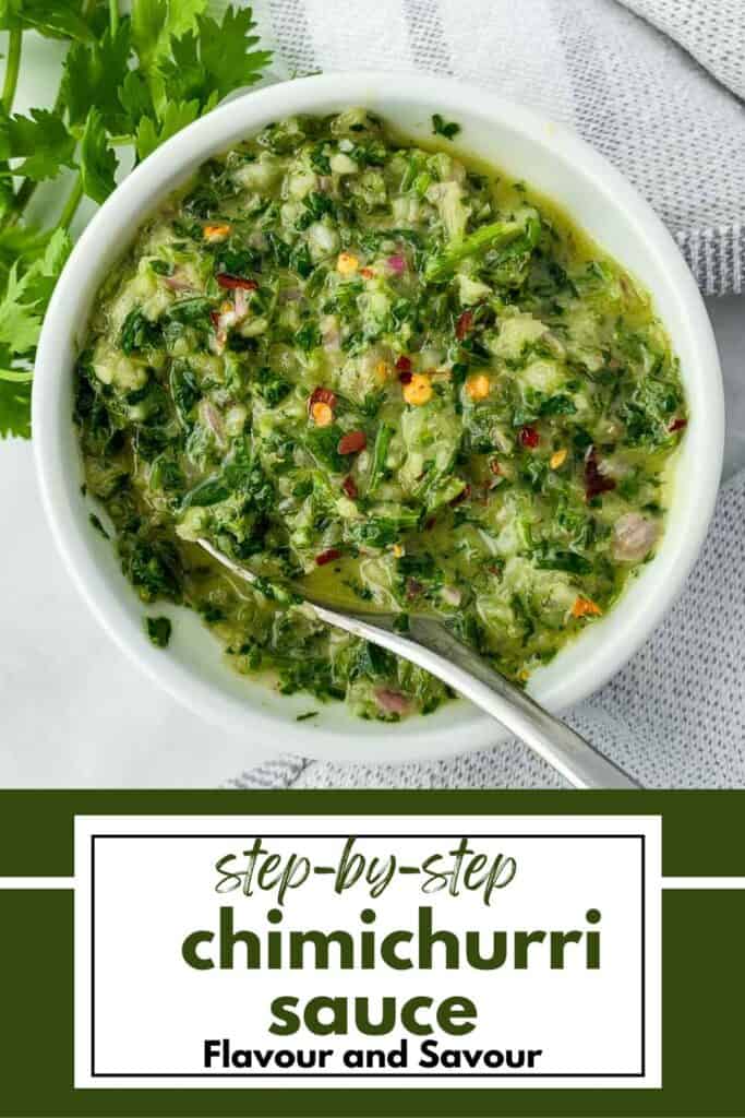 image with text for ste-by-step chimichurri sauce.