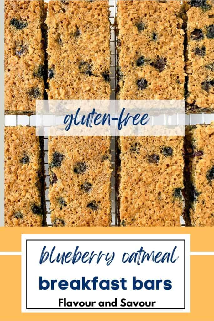 image with text for gluten-free blueberry oatmeal breakfast bars.