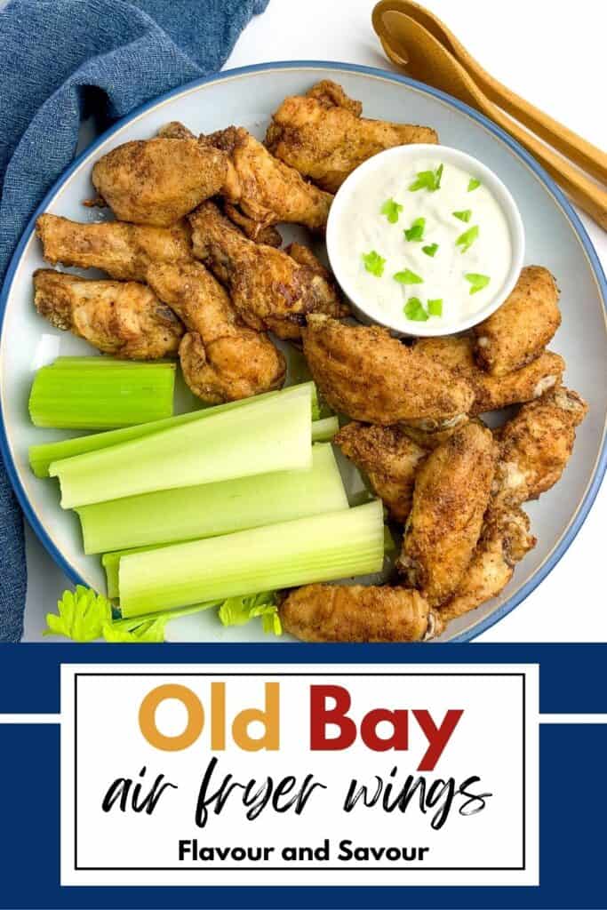 Image and text for air fryer Old Bay chicken wings.