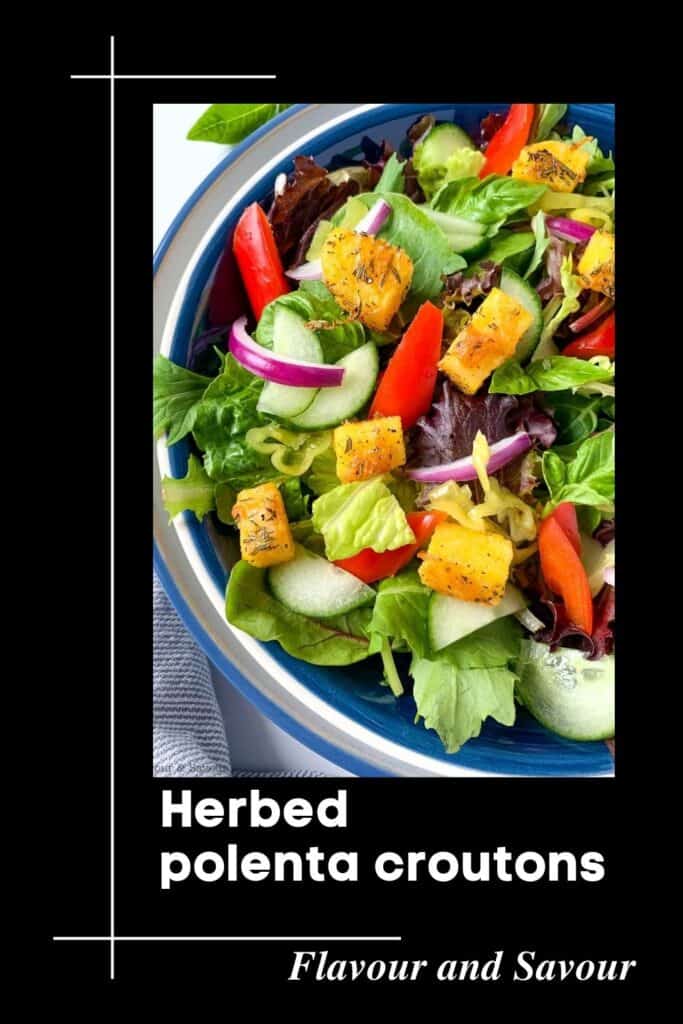 Image with text for herbed polenta croutons.