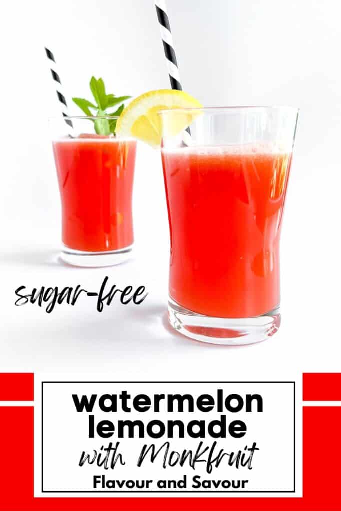 image with text for sugar-free watermelon lemonade sweetened with Monkfruit.
