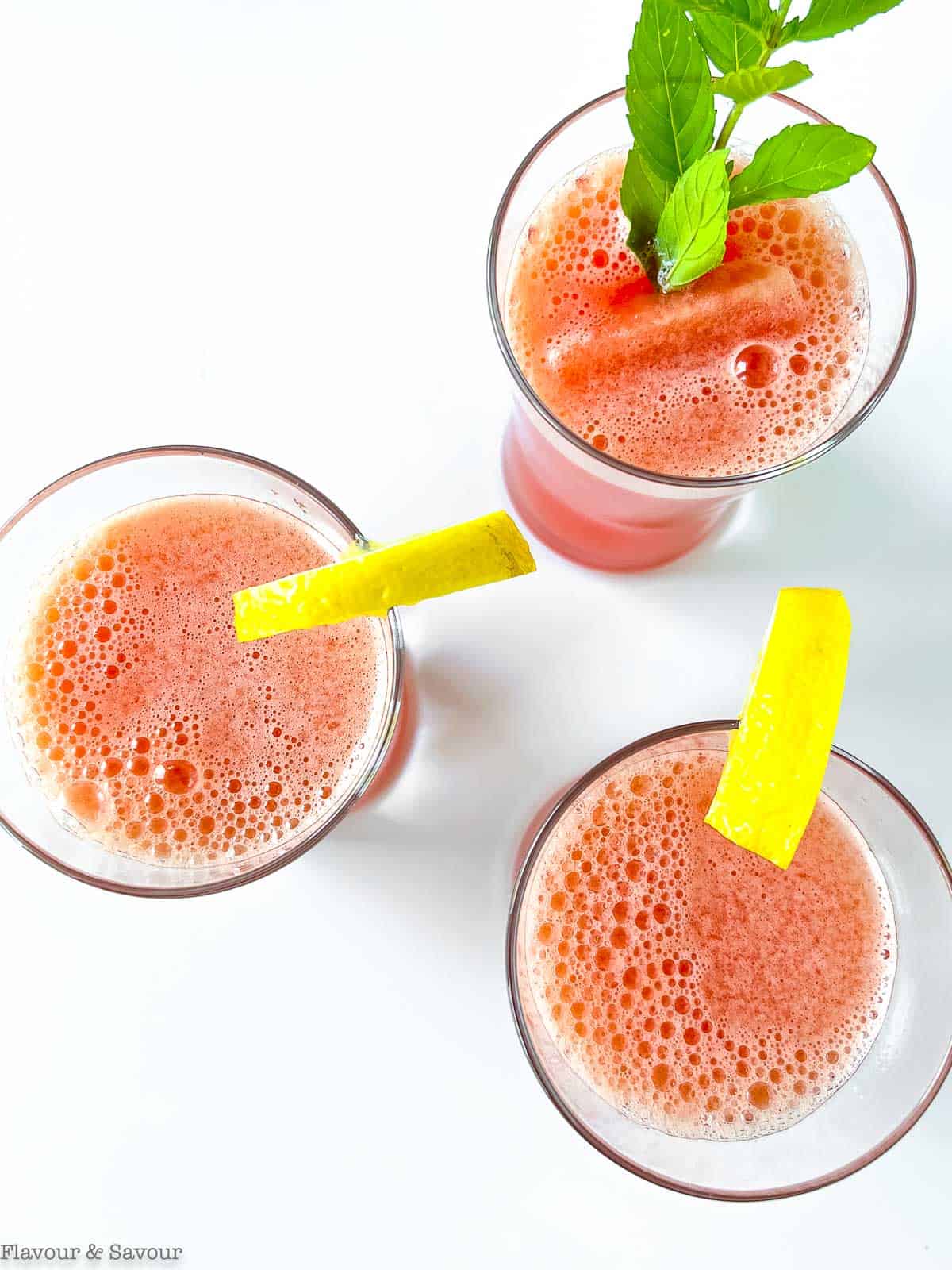 Three glasses of sugar-free watermelon lemonade.