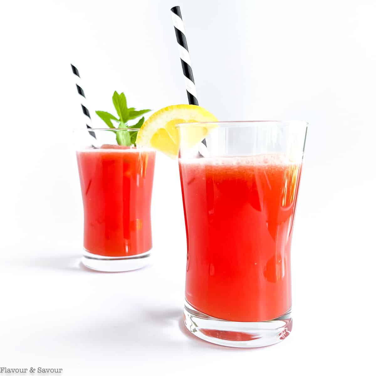 Two glasses of sugar-free watermelon lemonade.