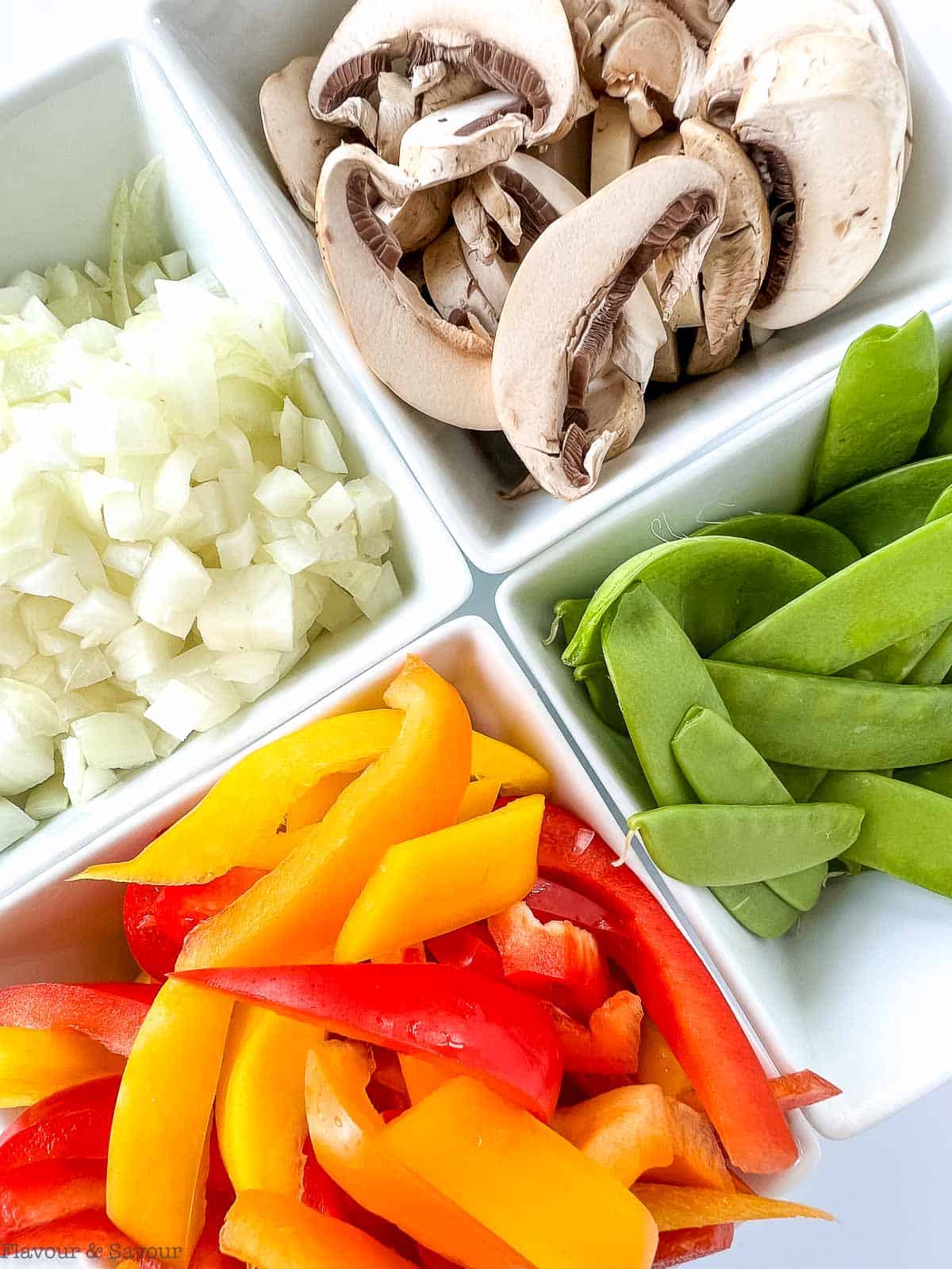 Sliced vegetables for Thai red curry.