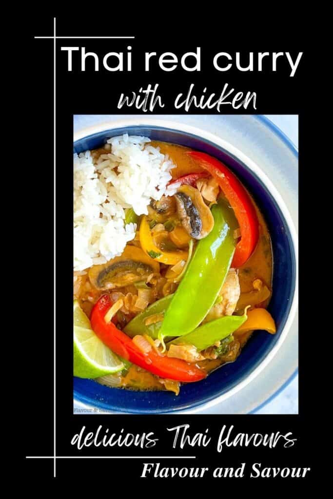 Image with text for Thai red curry with chicken.