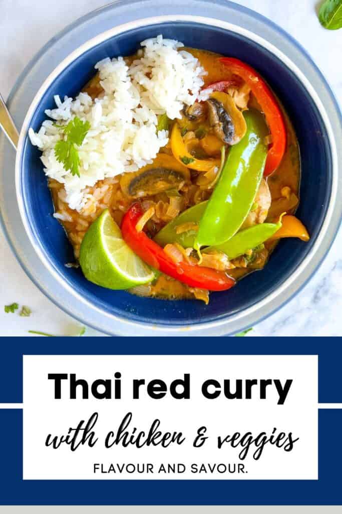 Image with text for Thai red curry with chicken.