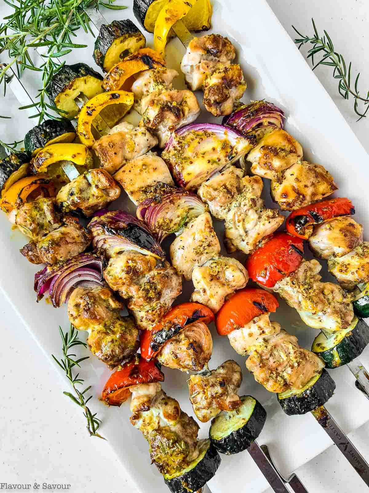 Grilled rosemary honey-mustard chicken kabobs.