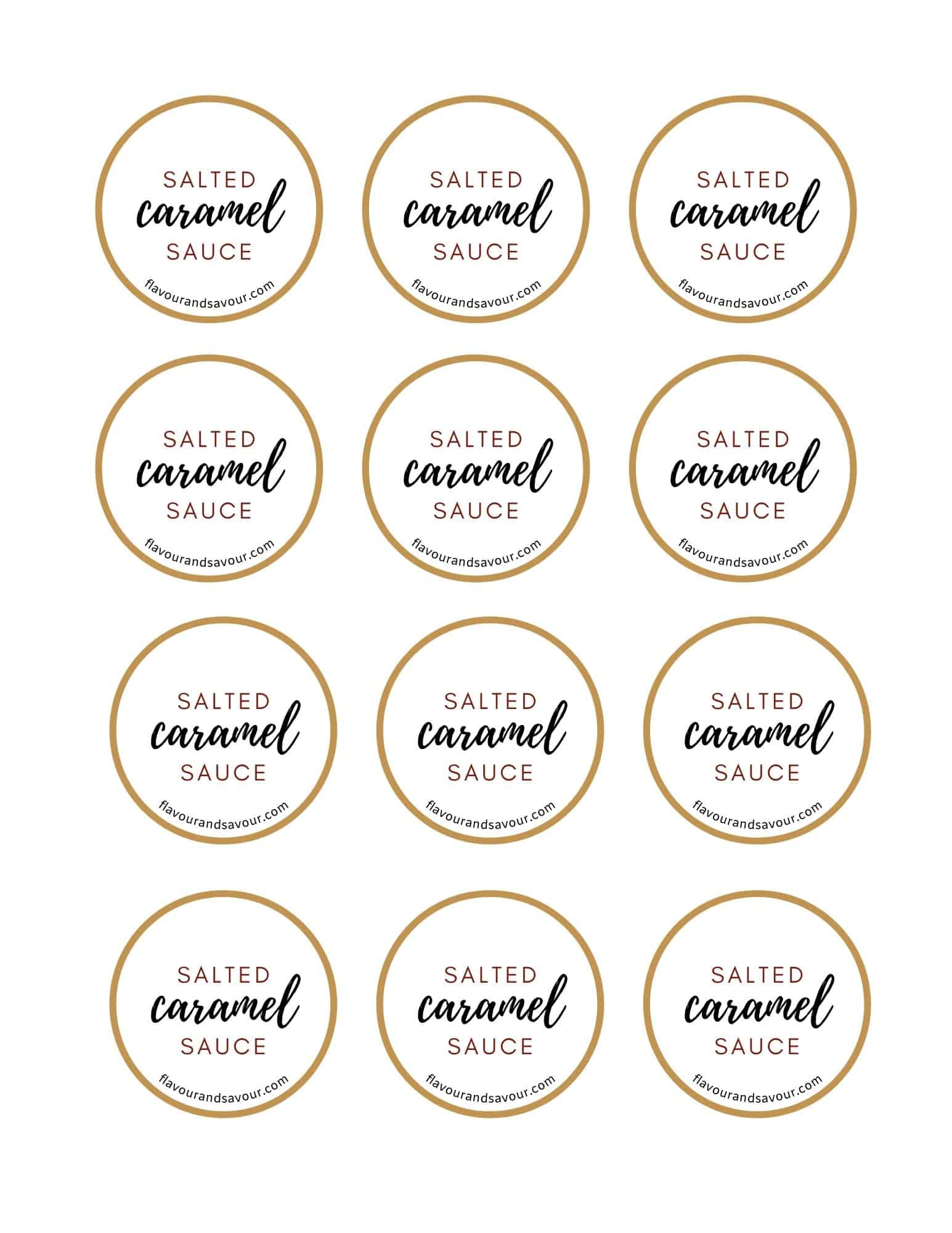 Printable labels for salted caramel sauce.