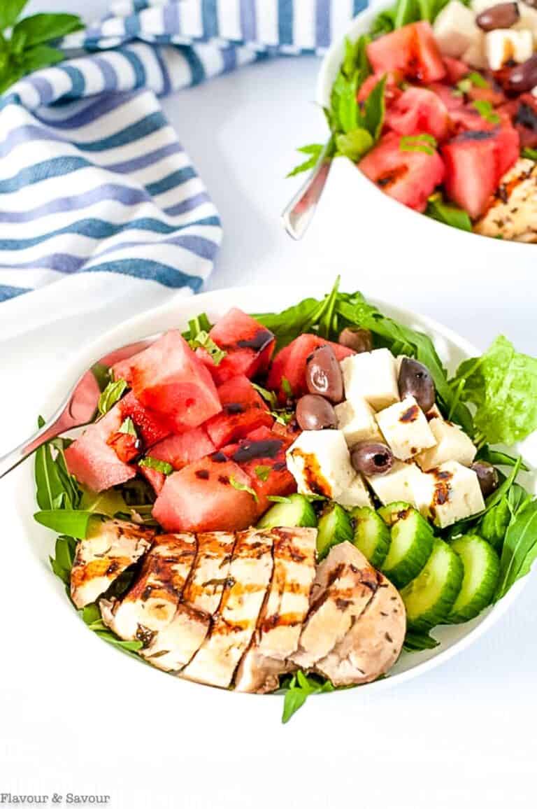 Skinny Greek Chicken Bowl with Watermelon and FetaFlavour and Savour