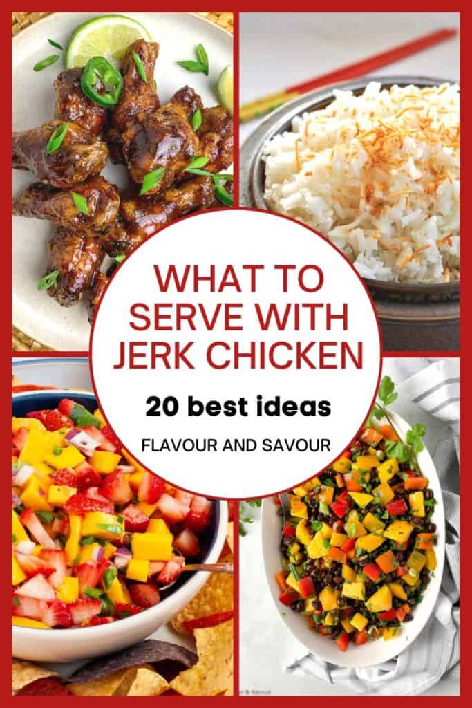 A collage of images for what to serve with jerk chicken.
