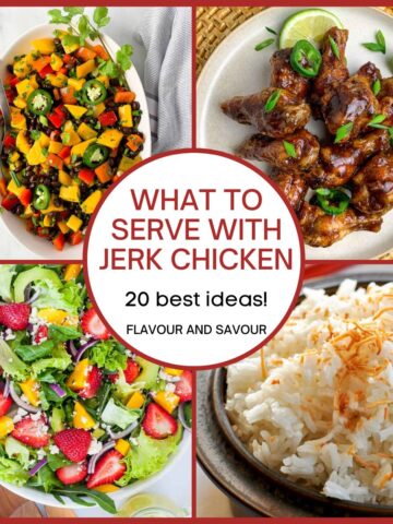A collage of images for what to serve with jerk chicken.