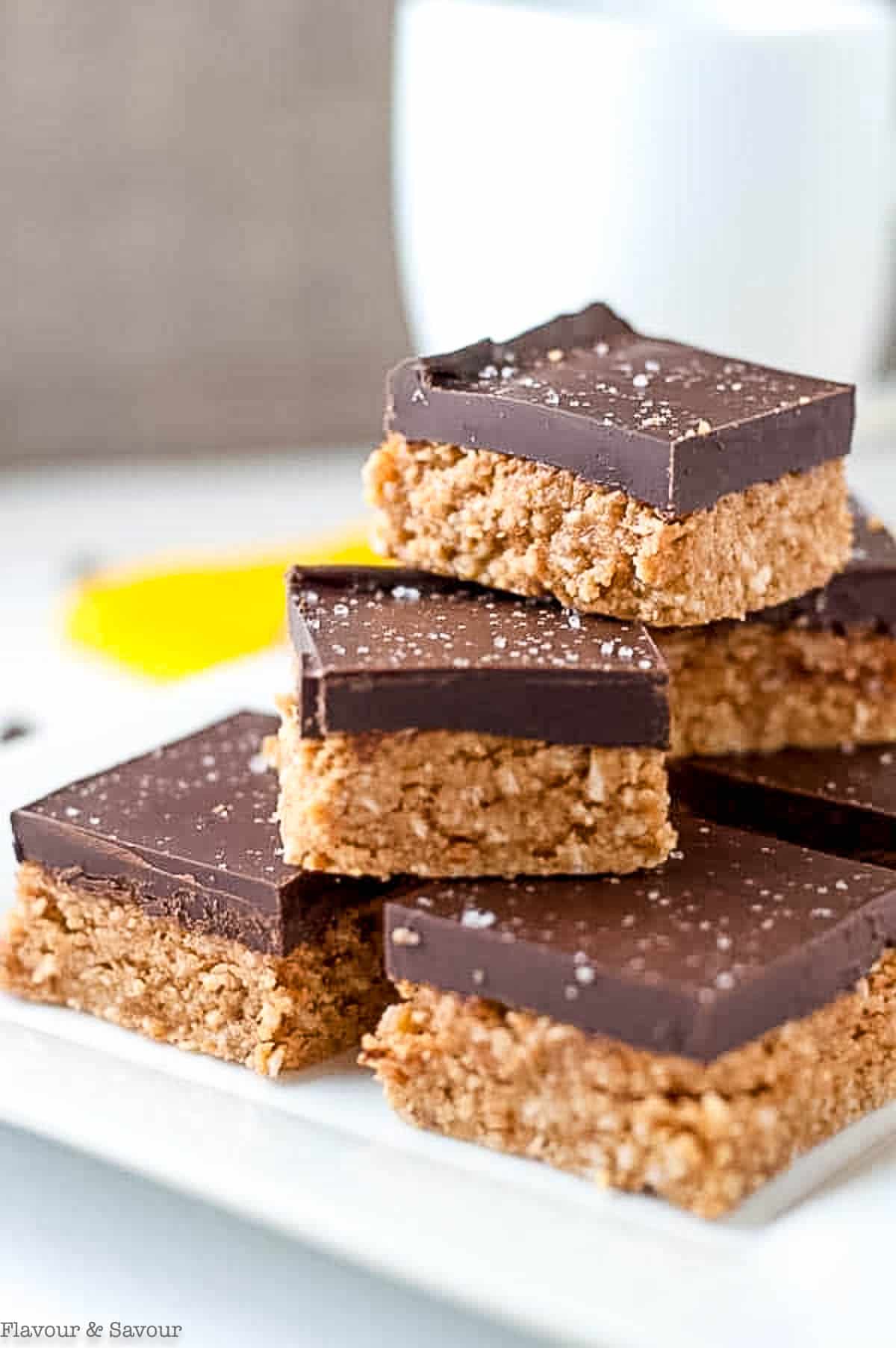 A stack of chocolate peanut butter bars.