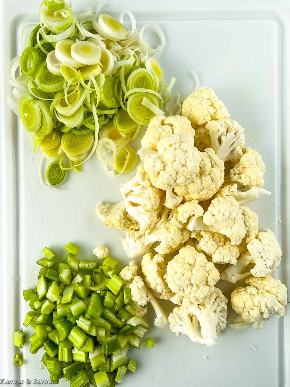 Chopped vegetables for creamy mushroom soup recipe.