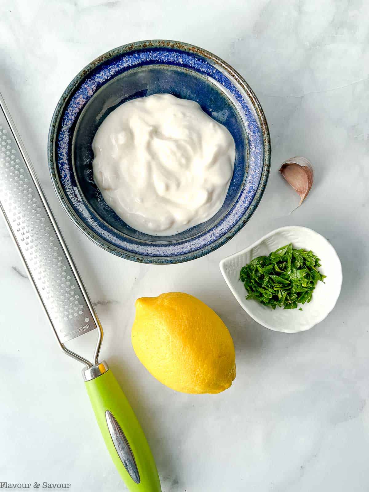 Ingredients for lemon aioli.