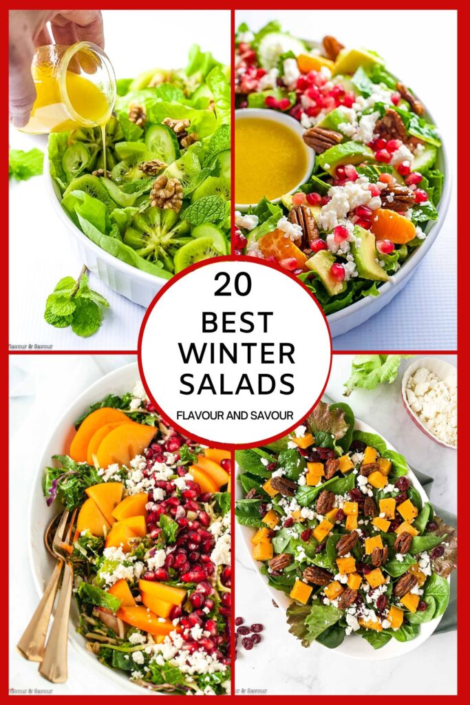 A collage of 20 best winter salad recipes for holiday dinners or everyday!