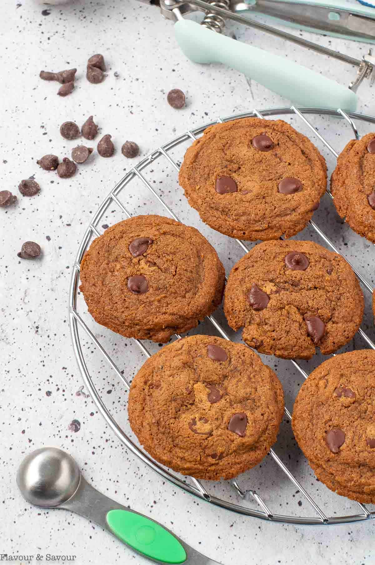 Espresso cookies on a cooling rack.