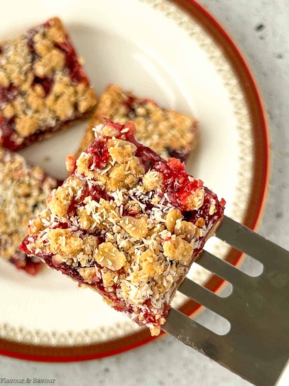 A single cranberry lemon oatmeal bar on a small lifter.