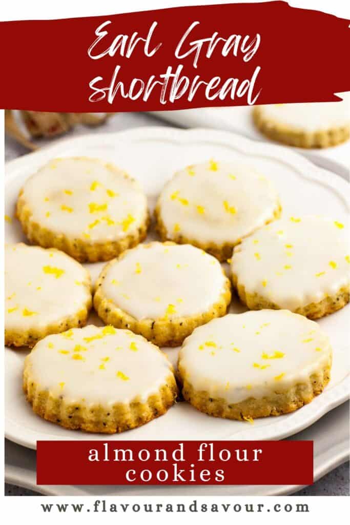 Text and image for earl gray lemon shortbread almond flour cookies.