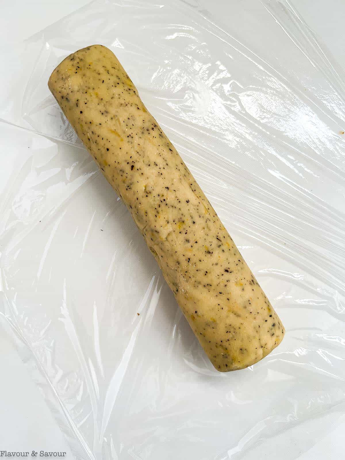Earl Gray lemon shortbread dough rolled into a log.