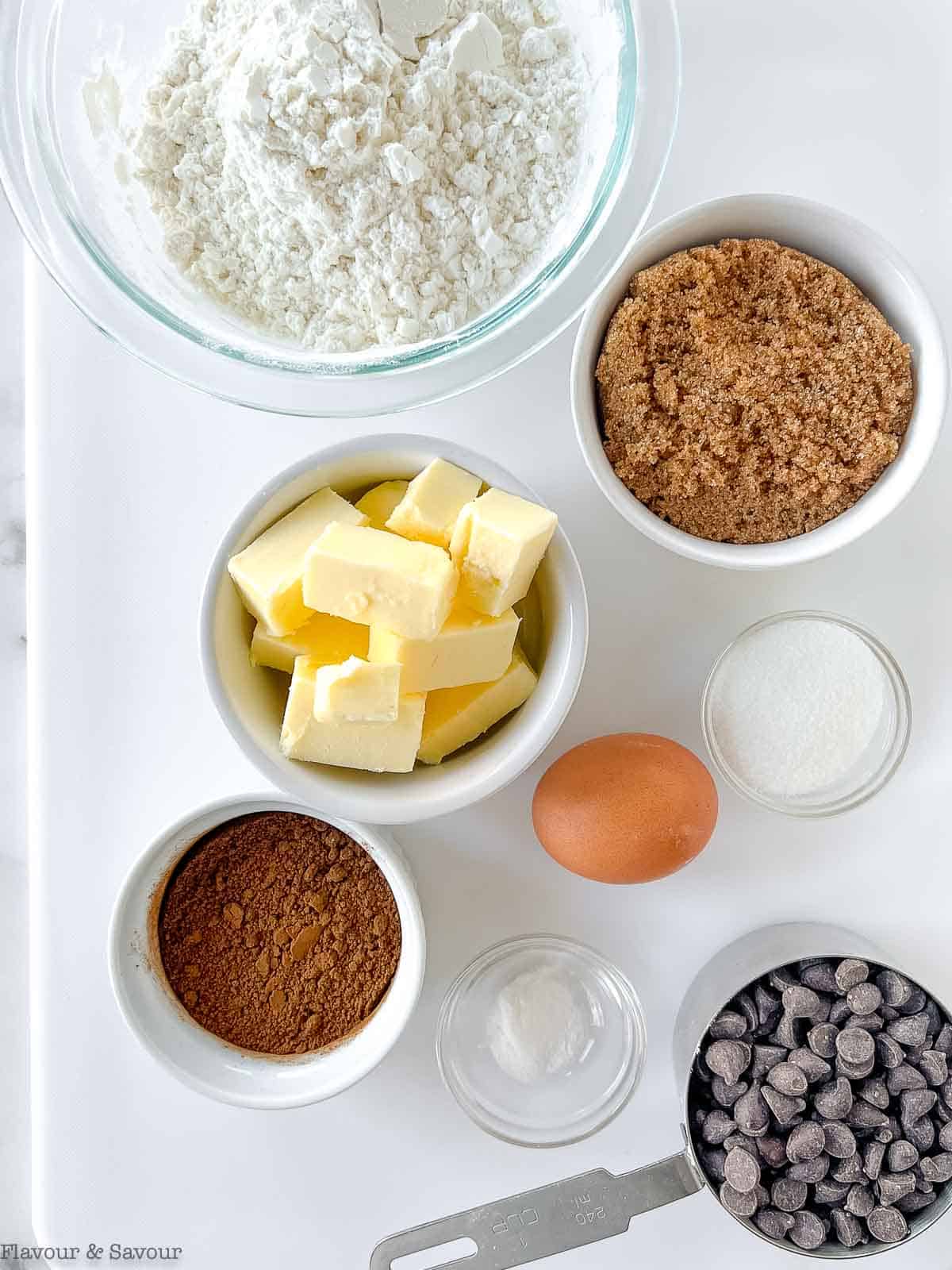 Ingredients for gluten-free chewy coffee cookies with chocolate chips.