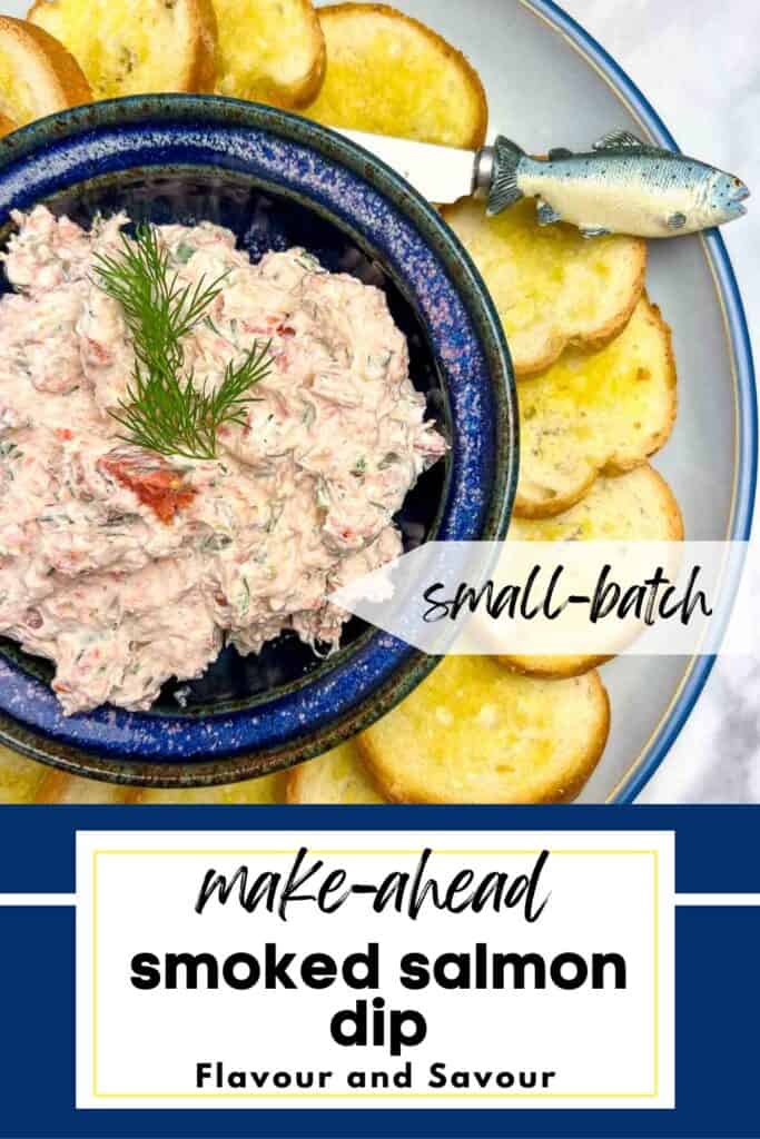 Image with text for make-ahead smoked salmon dip recipe.