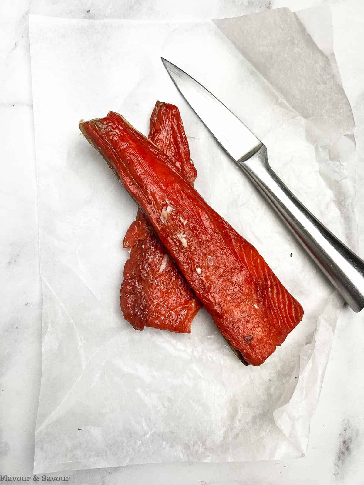 Hot-smoked sockeye salmon fillets.