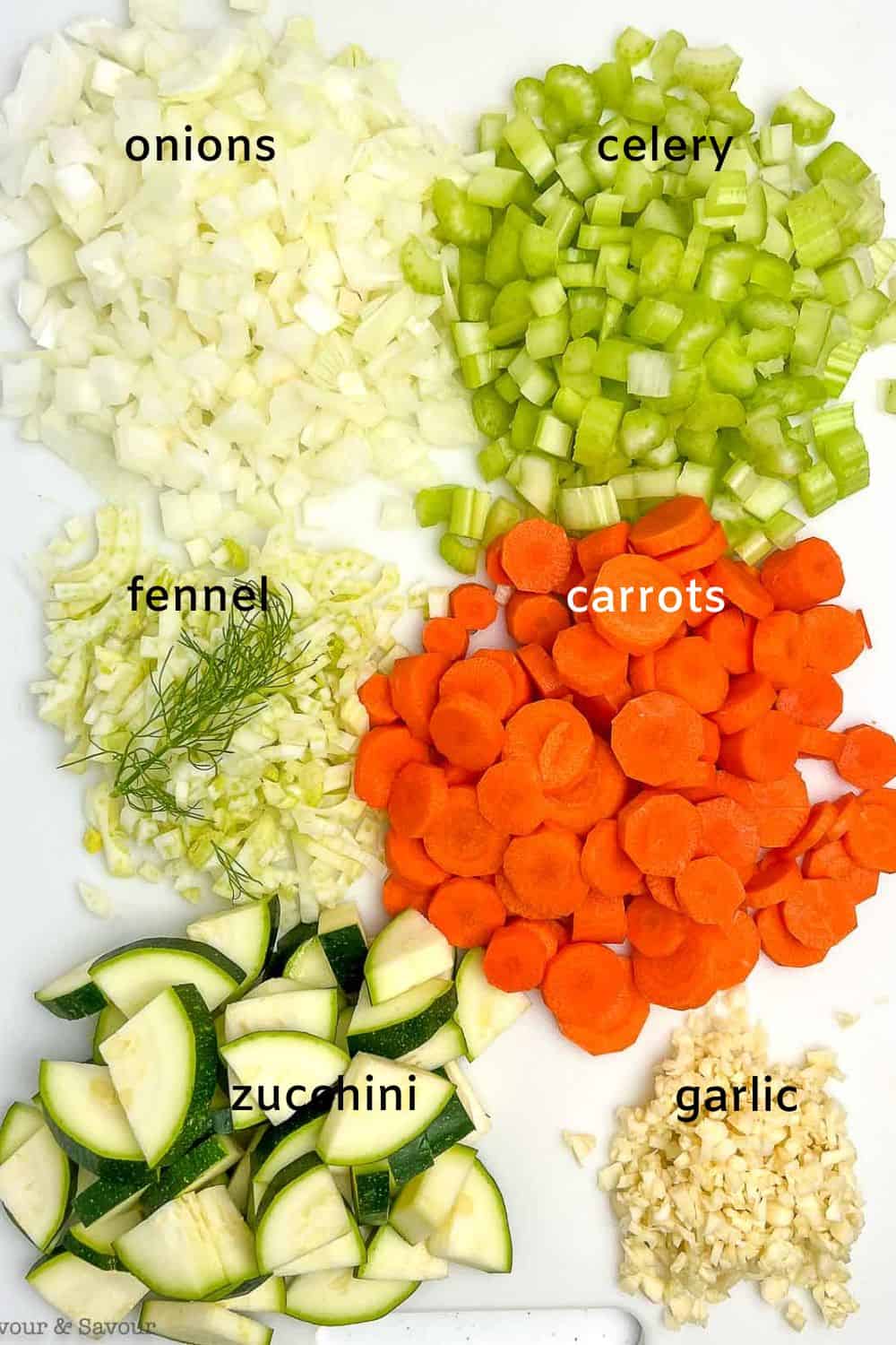 Chopped vegetables for Italian Gnocchi Soup.