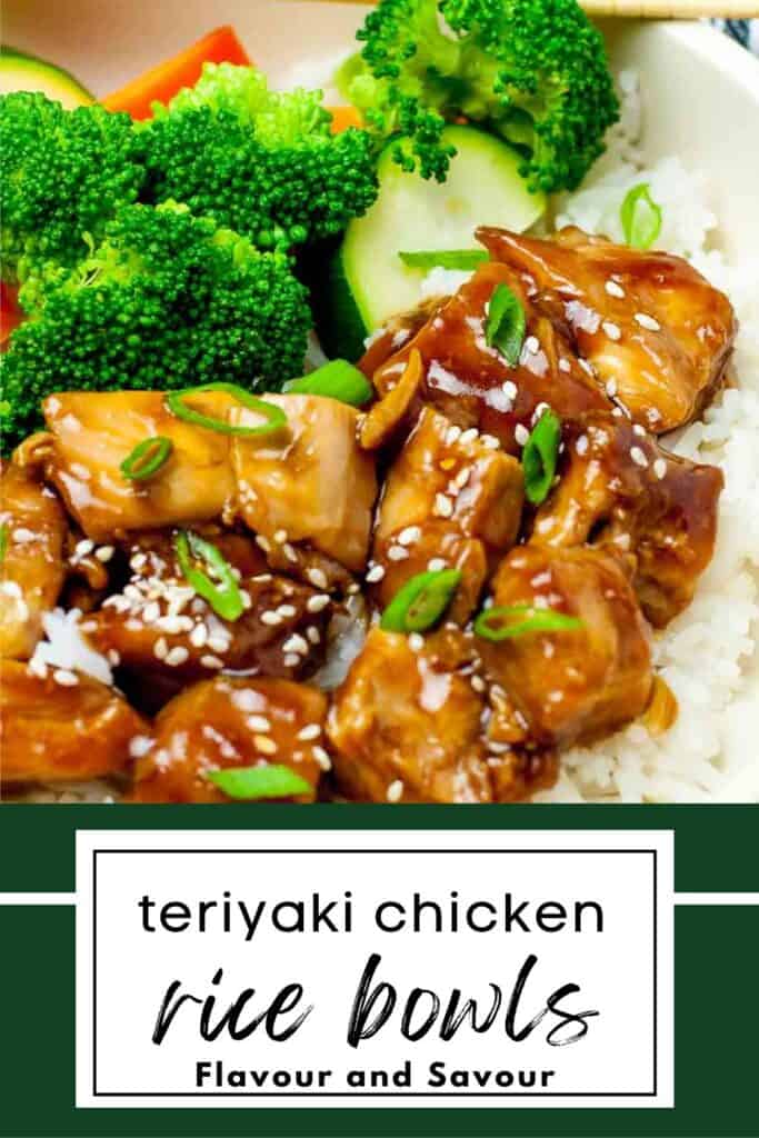 Text with image for Teriyaki Chicken Rice Bowls with Broccoli.