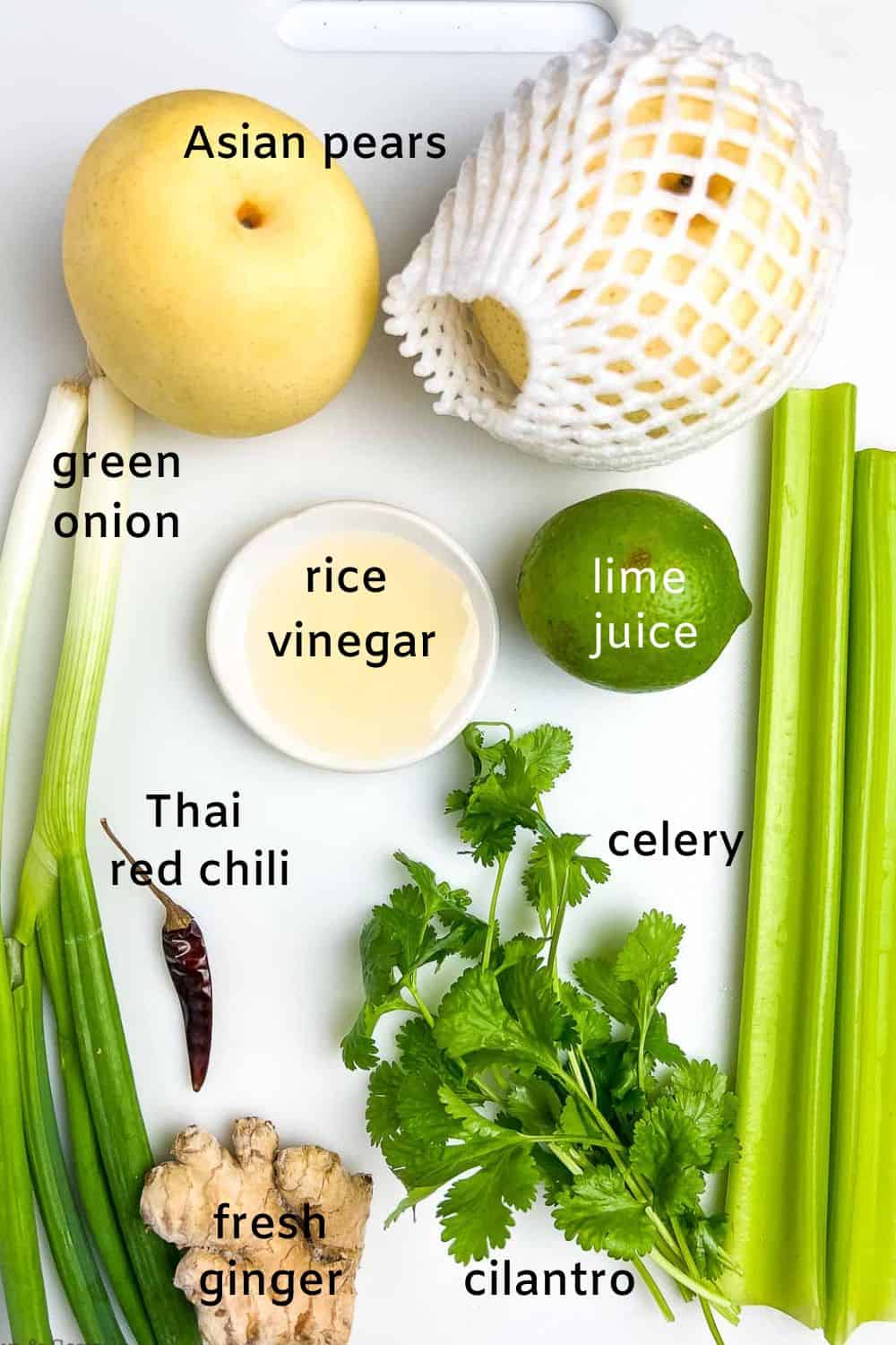Labelled ingredients for Asian Pear Slaw with Ginger and Lime.