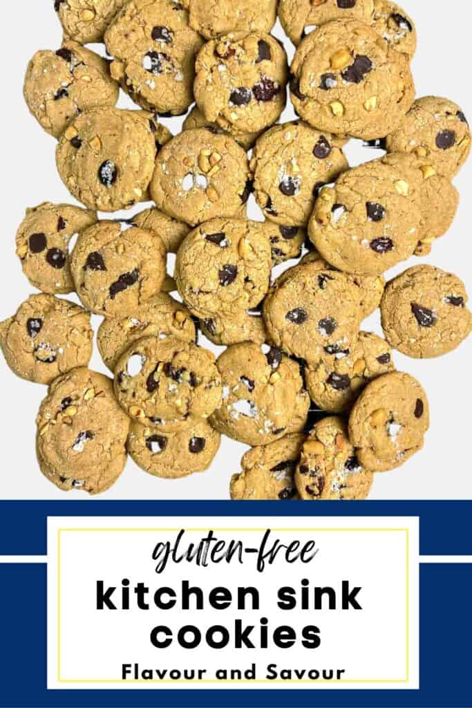 Image with text for gluten-free kitchen sink cookies.