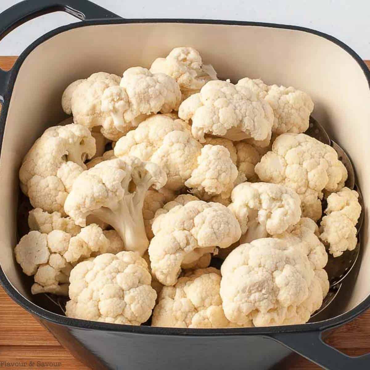 Cauliflower in a pot for shepherd's pie.