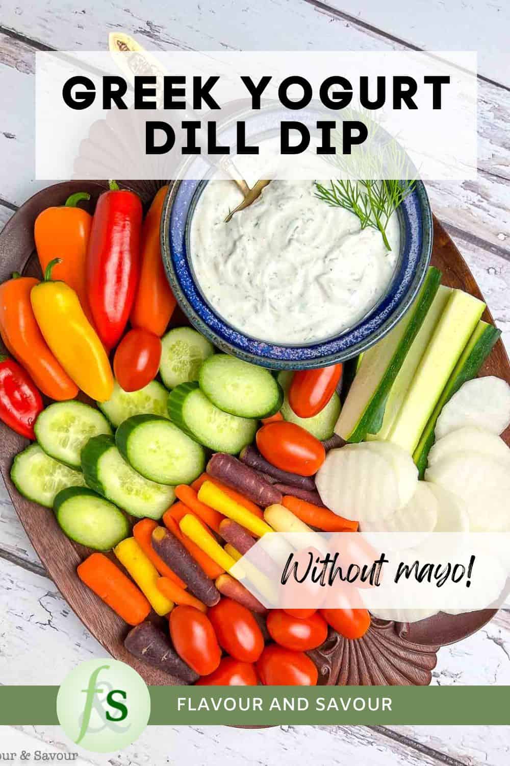 Image with text overlay for Greek yogurt dill dip without may.