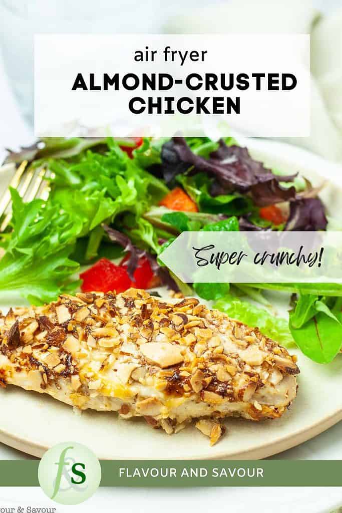 Image with text for almond-crusted chicken.