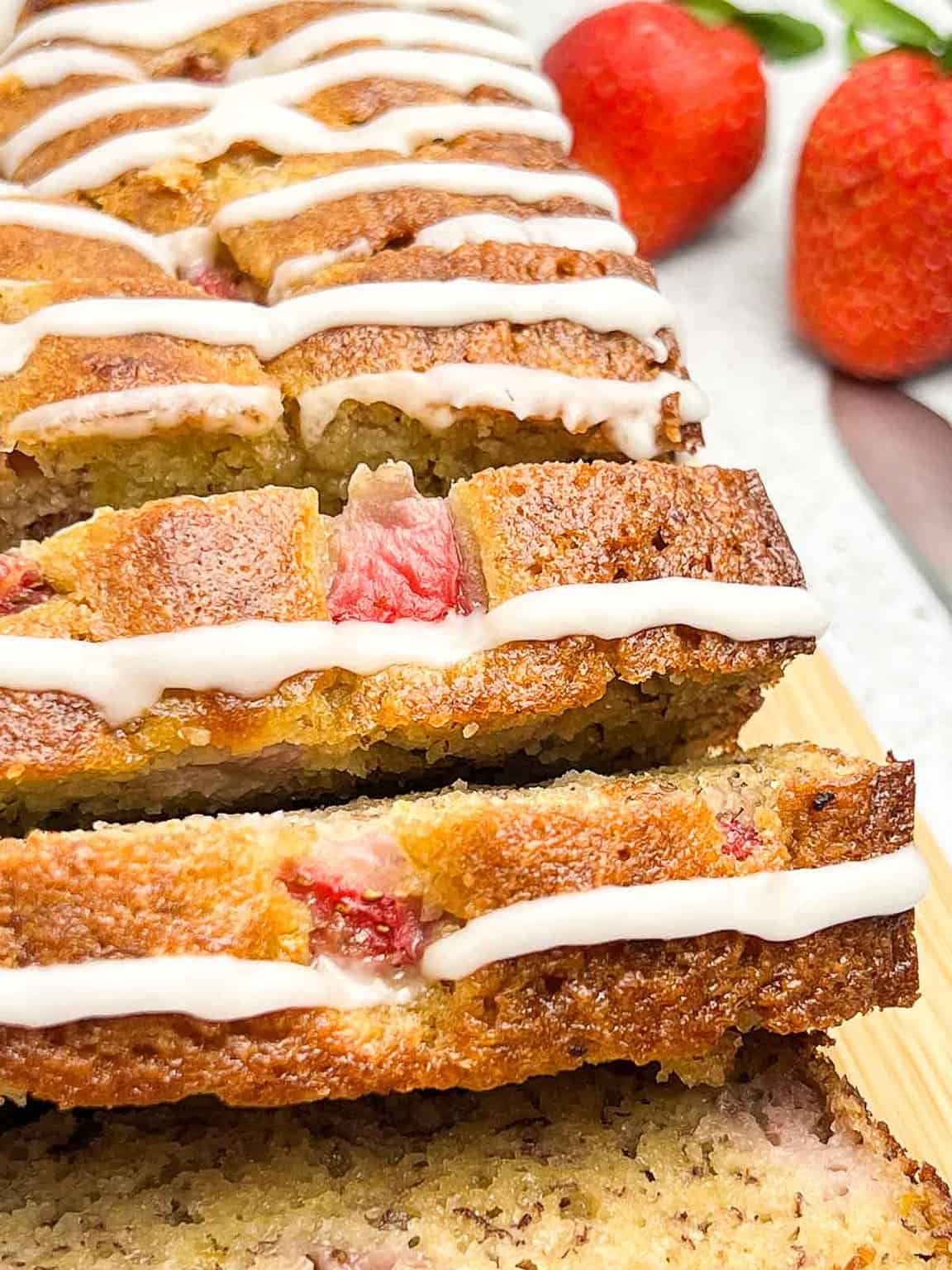 Almond Flour Strawberry Banana Bread with Lemon Glaze Flavour and Savour