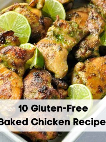 Image with text overlay for 10 gluten-free baked chicken recipes.