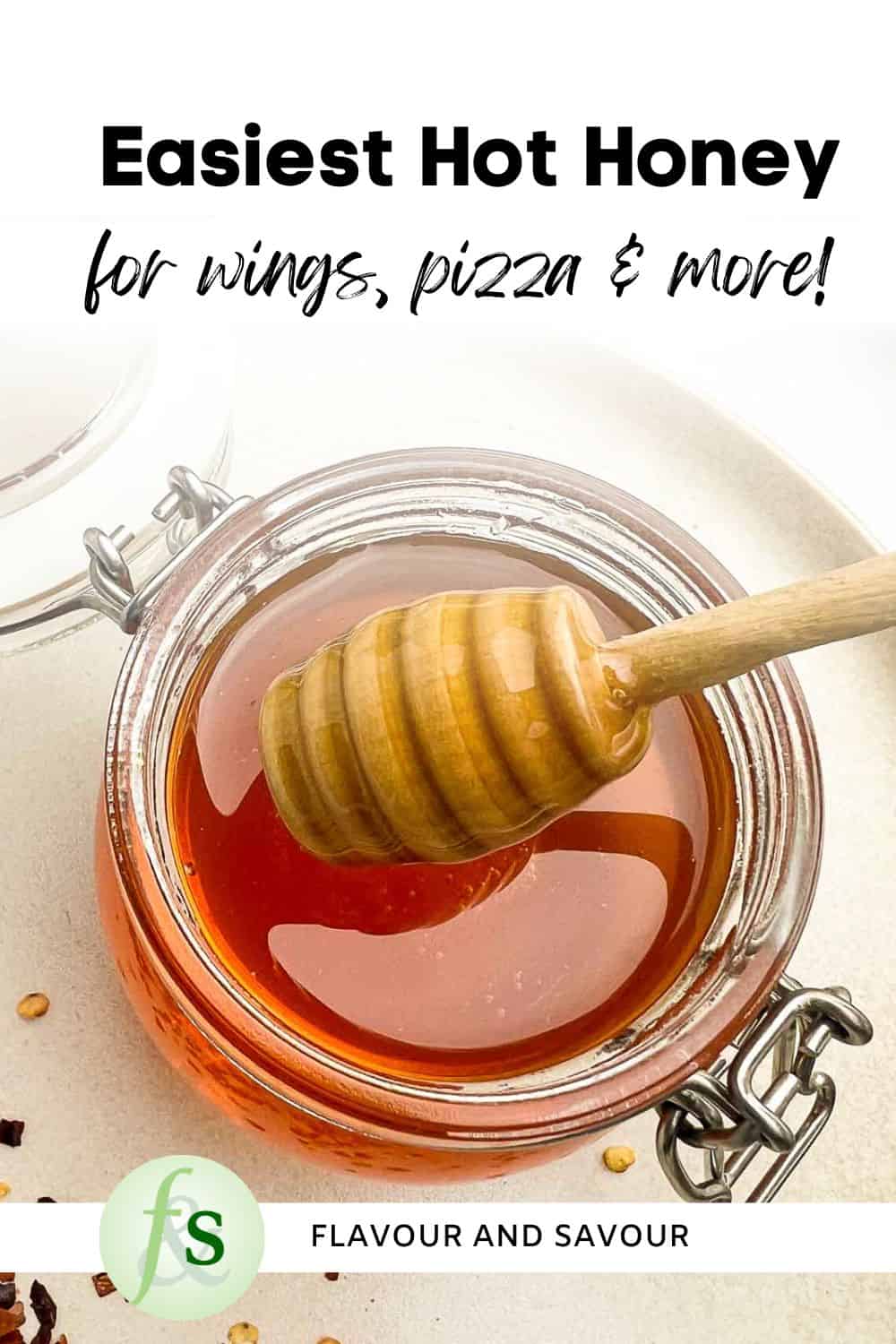 Image with text for Easiest Hot Honey recipe.