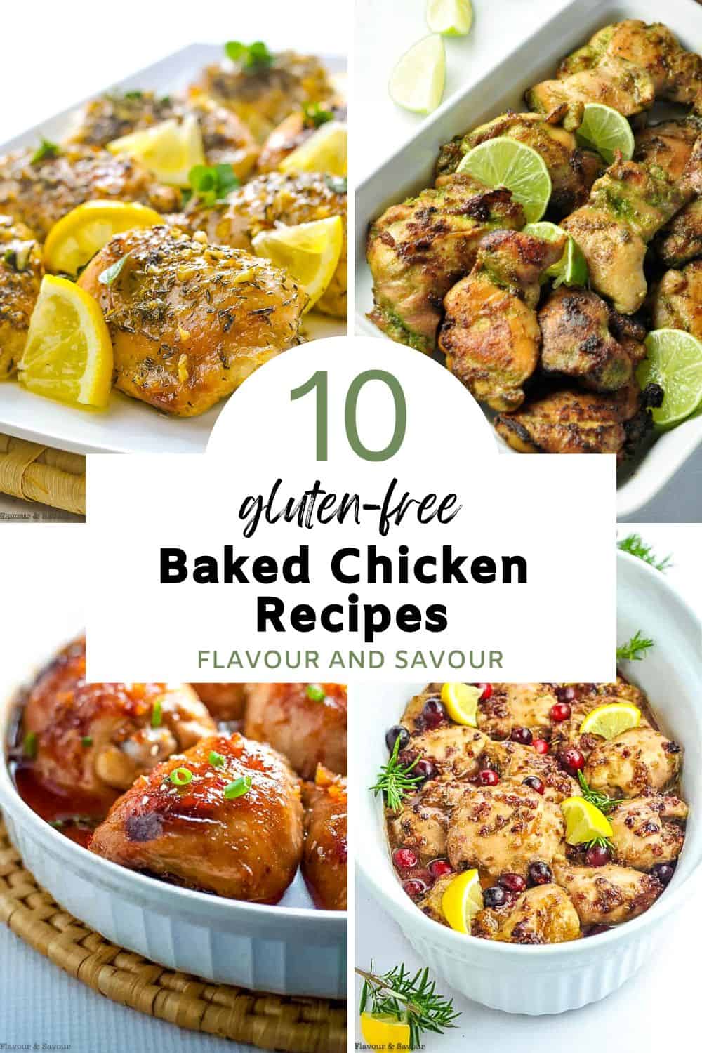 A collage of images of gluten-free baked chicken recipes with text overlay.