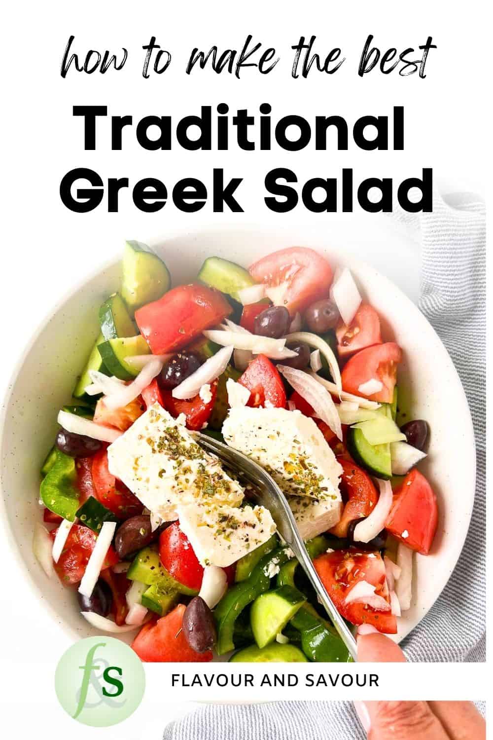 Image with text overlay for Traditional Greek Salad.