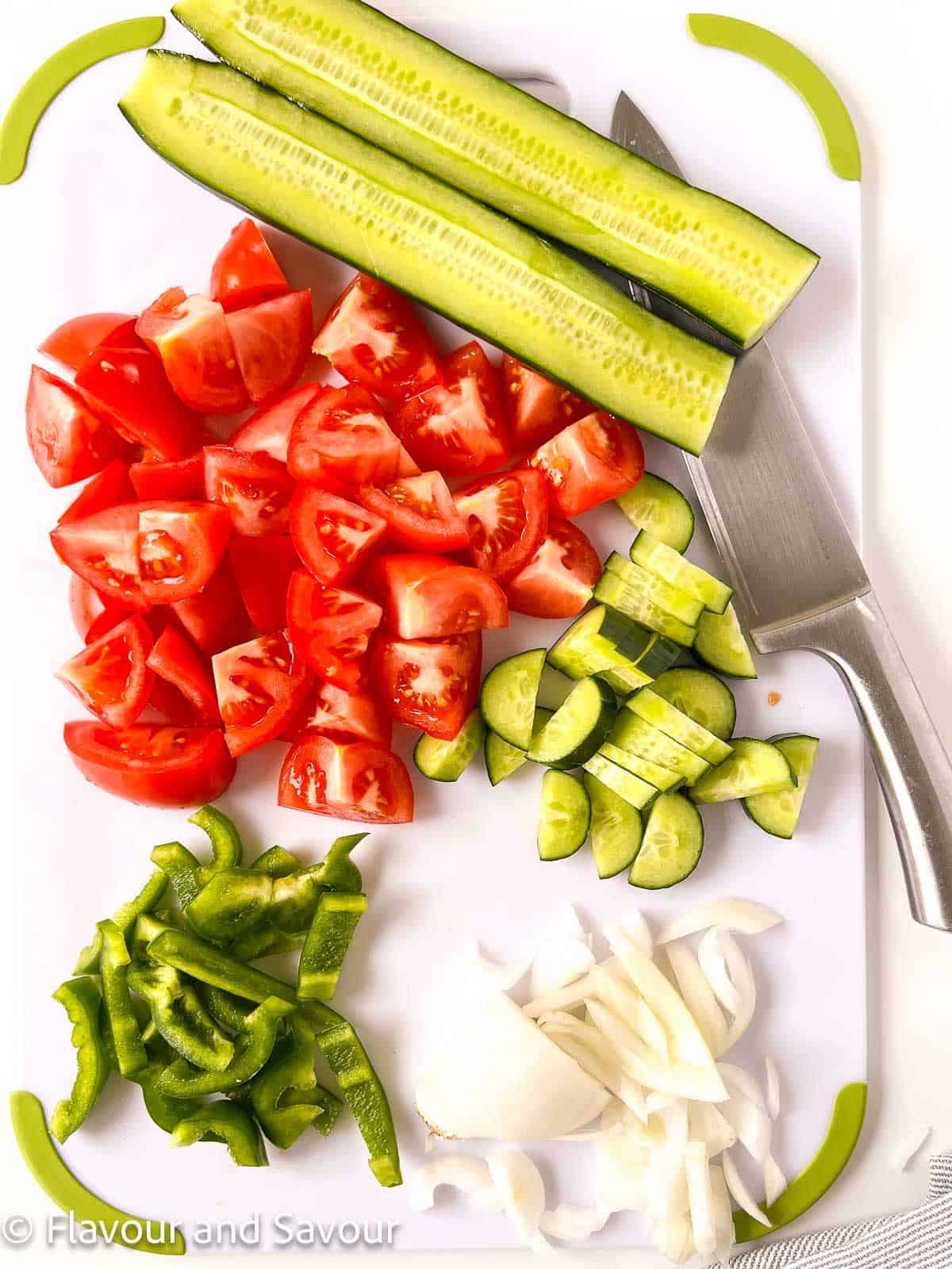 Chopped vegetables to make an authentic Greek salad.