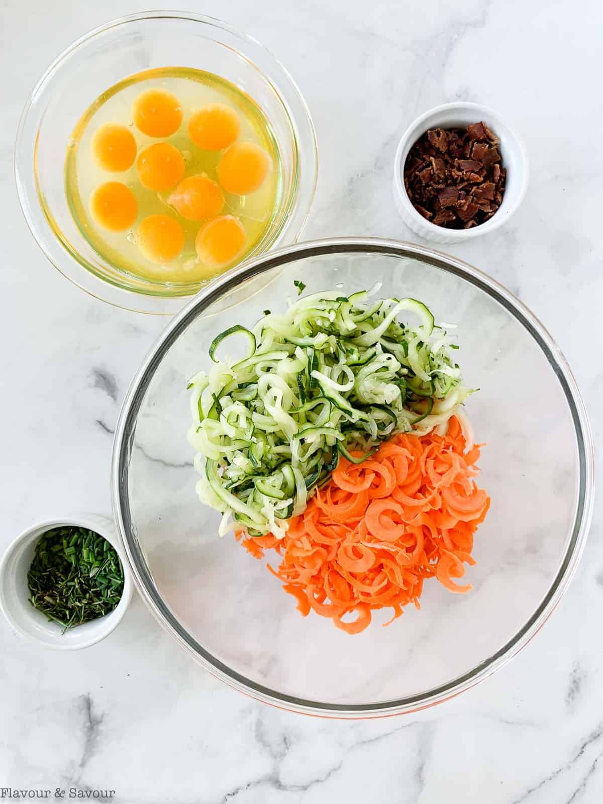 Ingredients for zucchini carrot quiche.