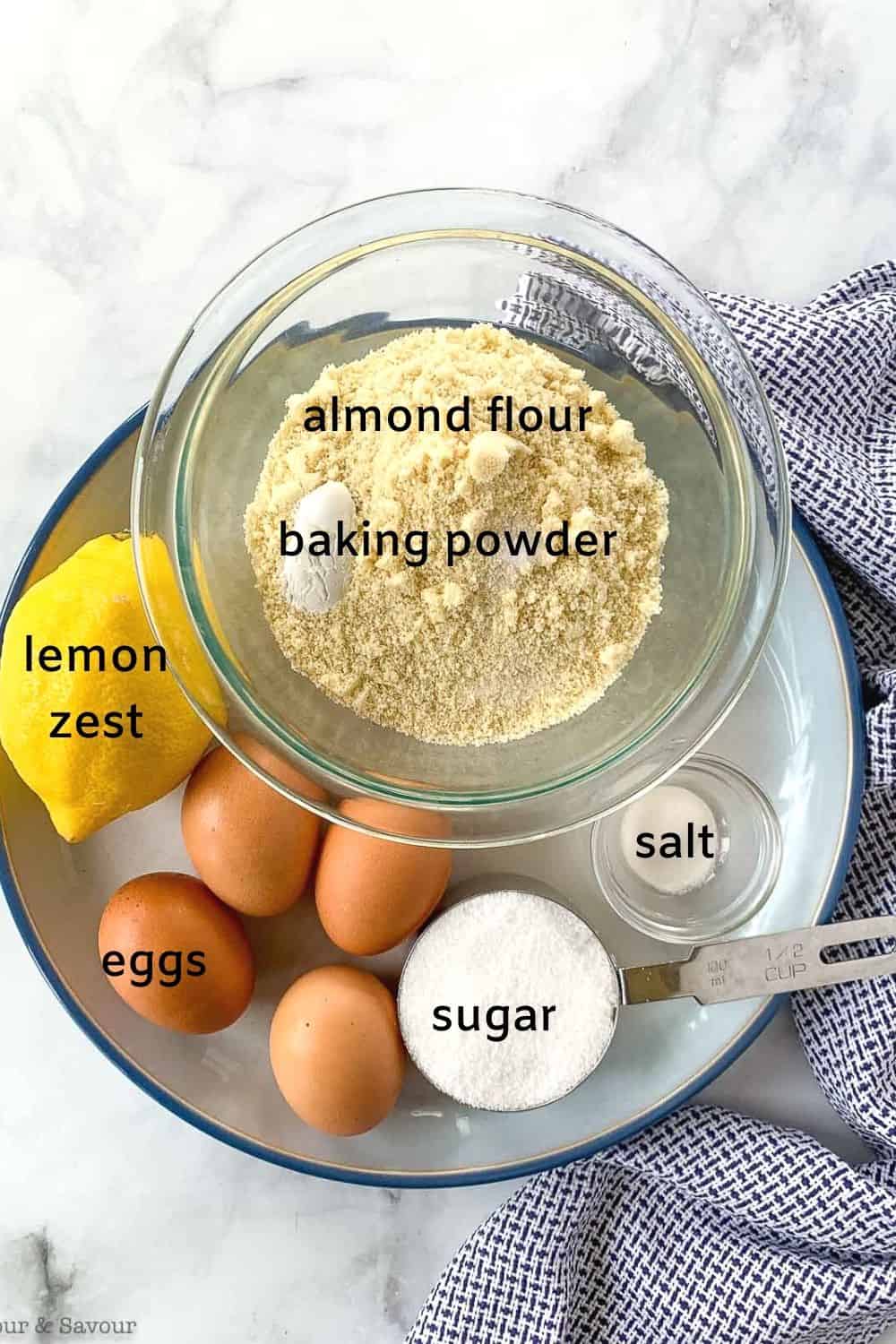 Ingredients for flourless apricot almond cake.