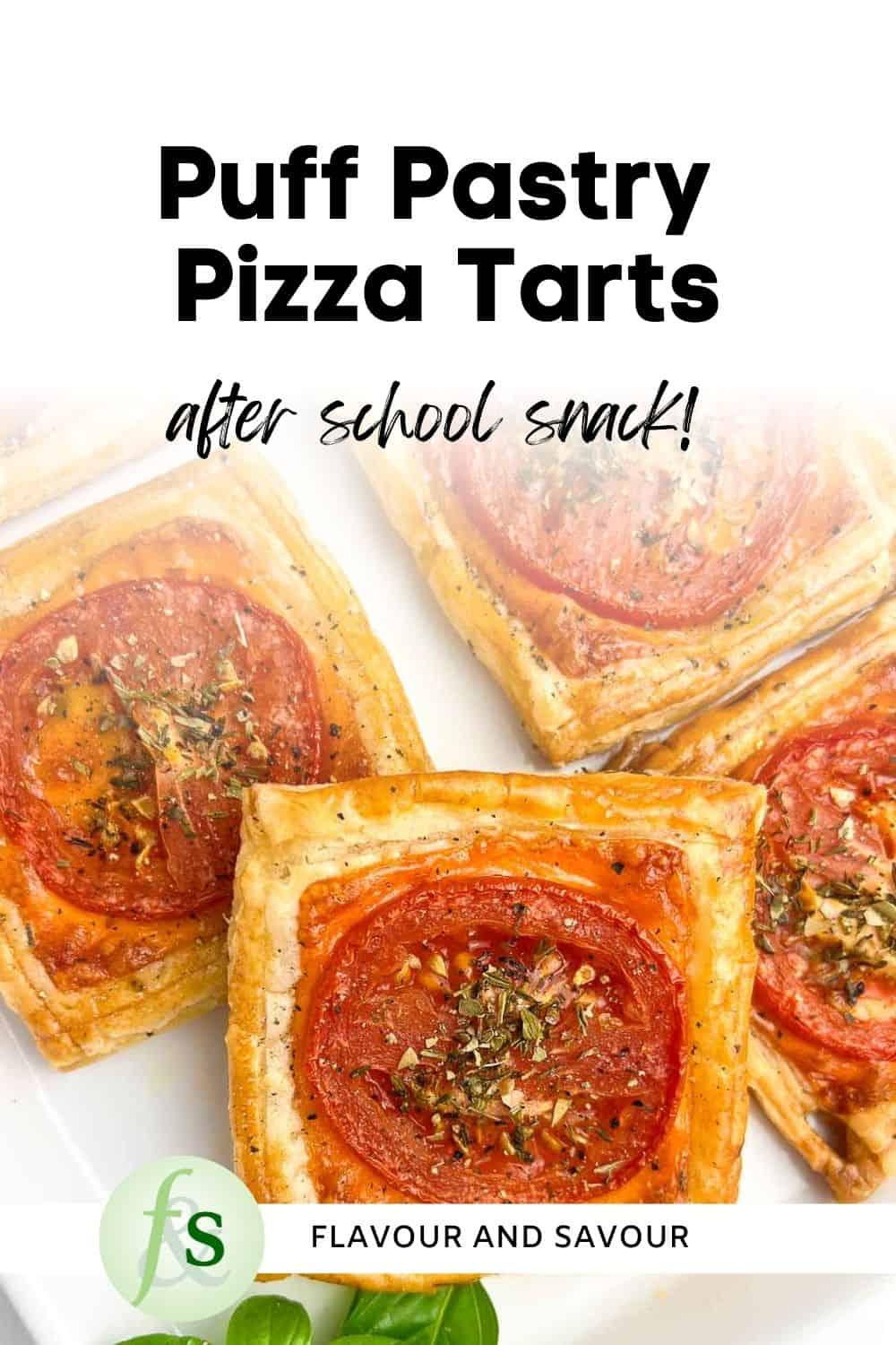 Image with text overlay for Puff Pastry Pizza Tarts.{