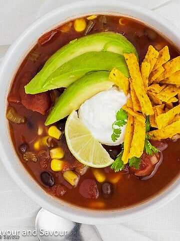 Slow Cooker Vegan Black Bean Soup with chipotle.