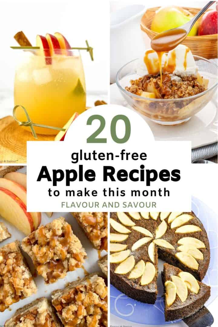 Collage images and text reading 20 gluten-free apple recipes to make this month.