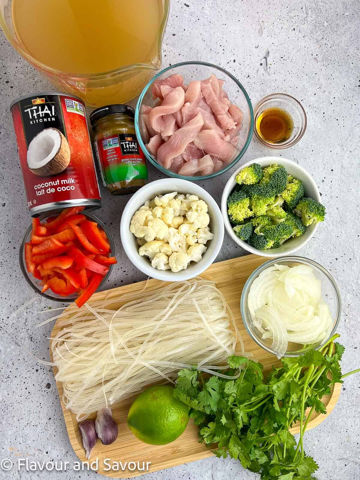 Ingredients for Thai chicken noodle soup.